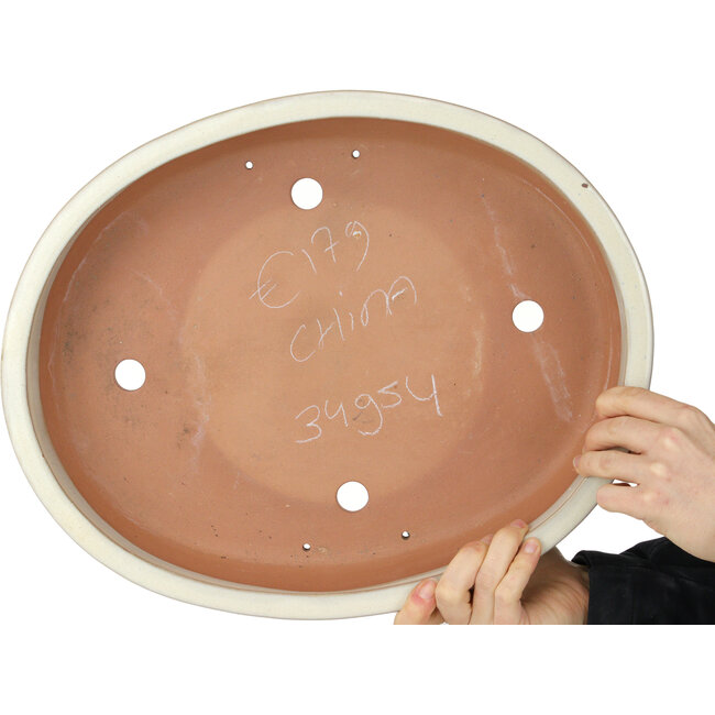 Oval white bonsai pot - 402 x 322 x 78 mm