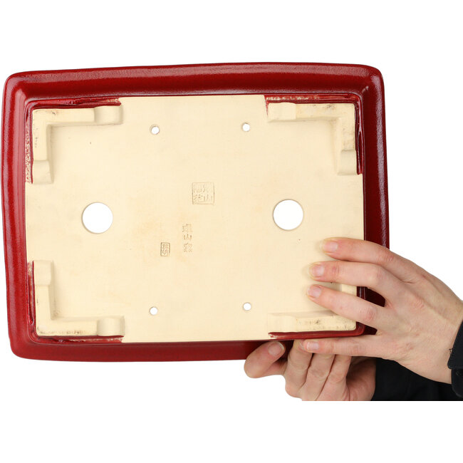 Maceta rectangular roja para bonsái de Eime Yozan - 312 x 245 x 95 mm