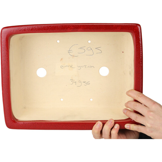 Rechthoekige rode bonsaipot van Eime Yozan - 312 x 245 x 95 mm
