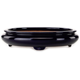  Reihou (Bonsai Matsushita Hiroyuki or Mr.MATSUSHITA Reiji    Master) 293 mm oval dark blue bonsai pot by Reiho, Tokoname, Japan