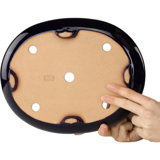 Pot à bonsaï ovale bleu foncé de Reiho - 293 x 235 x 63 mm