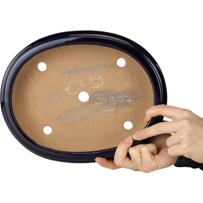 Oval dark blue bonsai pot by Reiho - 293 x 235 x 63 mm