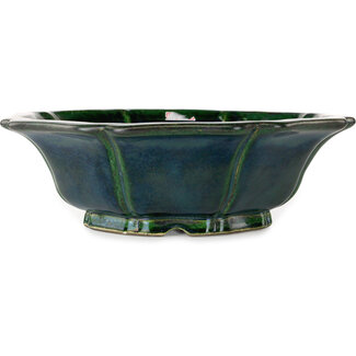  Satomi Mazan, Mazan Terahata Vaso bonsai verde loto da 347 mm di Terahata Satomi Mazan, Tokoname, Giappone