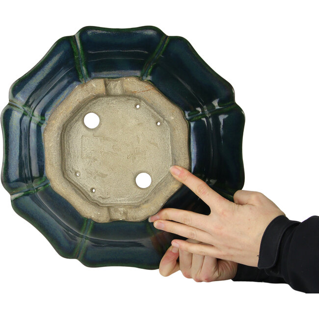 Maceta para bonsái verde loto de Terahata Satomi Mazan - 347 x 347 x 110 mm