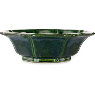  Satomi Mazan, Mazan Terahata Vaso bonsai verde loto da 305 mm di Terahata Satomi Mazan, Tokoname, Giappone