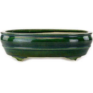  Satomi Mazan, Mazan Terahata 290 mm oval green bonsai pot by Terahata Satomi Mazan, Tokoname, Japan