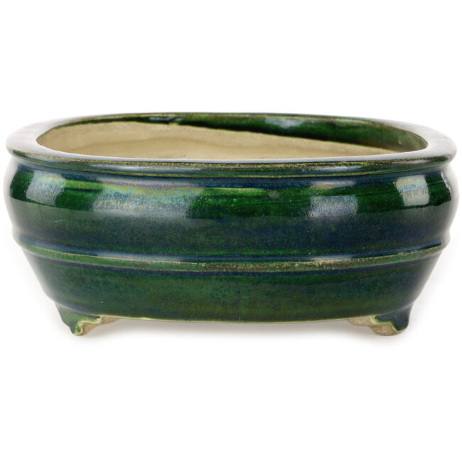 Ovale groene bonsaipot van Terahata Satomi Mazan - 290 x 213 x 85 mm