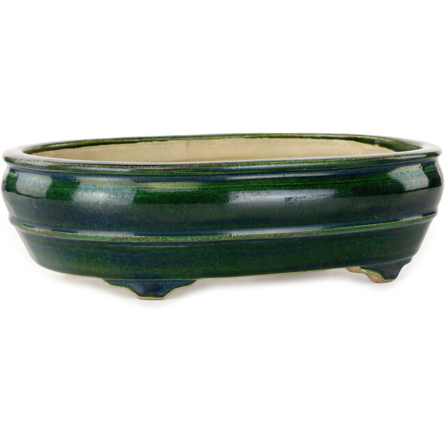 Ovale groene bonsaipot van Terahata Satomi Mazan - 290 x 213 x 85 mm