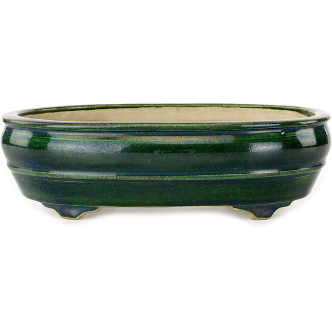 Vaso bonsai ovale verde di Terahata Satomi Mazan - 290 x 213 x 85 mm