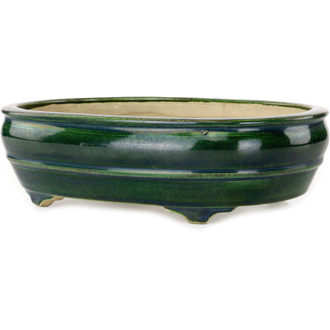 Vaso bonsai ovale verde di Terahata Satomi Mazan - 290 x 213 x 85 mm