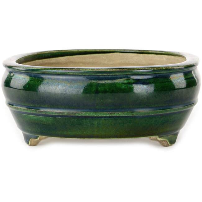 Ovale groene bonsaipot van Terahata Satomi Mazan - 290 x 213 x 85 mm
