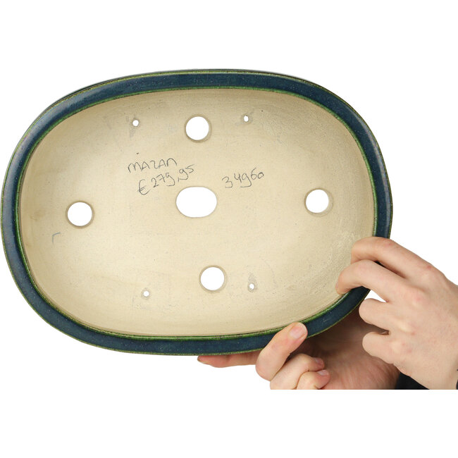 Maceta ovalada para bonsái verde de Terahata Satomi Mazan - 290 x 213 x 85 mm