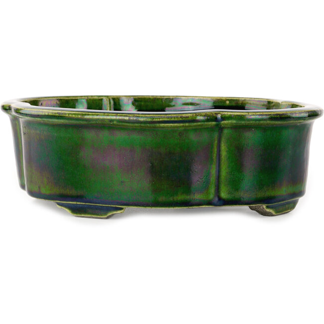 Pot à bonsaï vert Mokko par Terahata Satomi Mazan - 250 x 220 x 77 mm