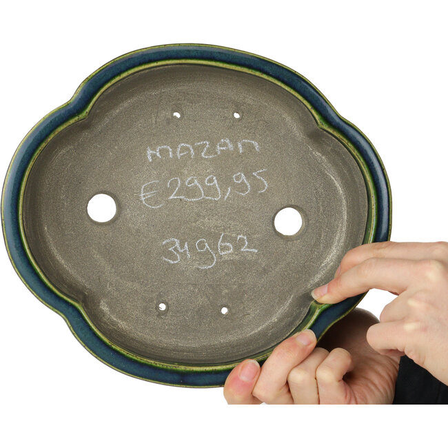 Pot à bonsaï vert Mokko par Terahata Satomi Mazan - 250 x 220 x 77 mm