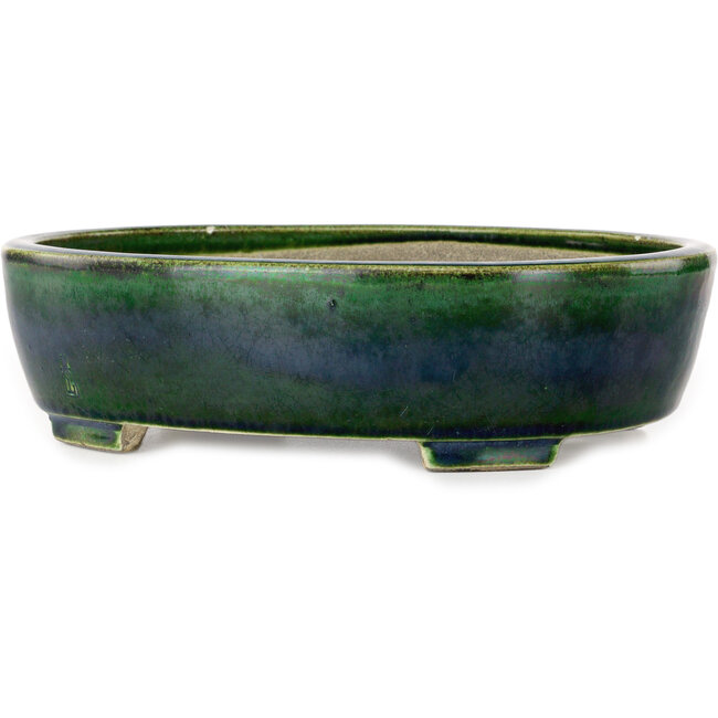 Ovaler grüner Bonsaitopf von Terahata Satomi Mazan – 255 x 210 x 68 mm