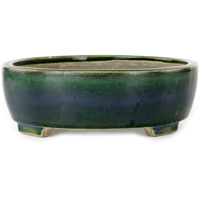 Ovale groene bonsaipot van Terahata Satomi Mazan - 255 x 210 x 68 mm