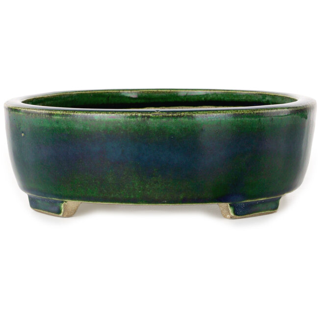 Ovaler grüner Bonsaitopf von Terahata Satomi Mazan – 255 x 210 x 68 mm