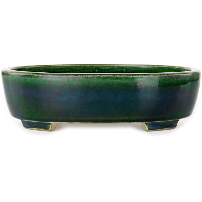 Ovaler grüner Bonsaitopf von Terahata Satomi Mazan – 255 x 210 x 68 mm