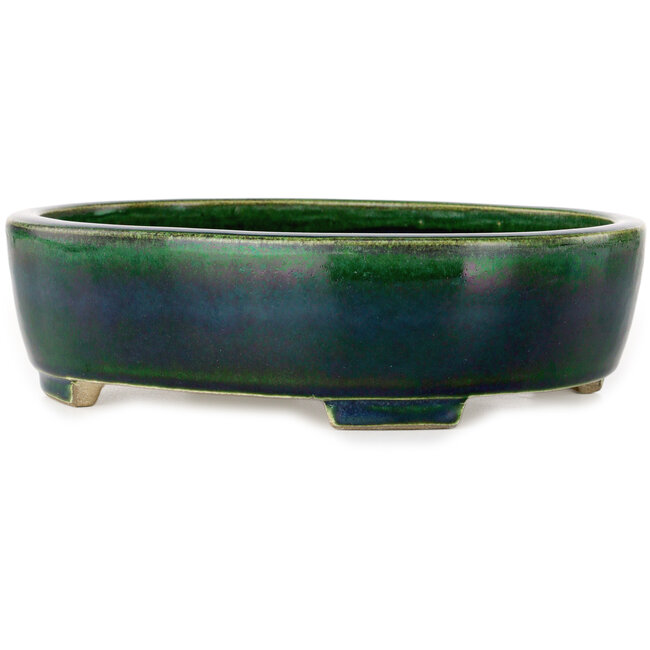 Pot à bonsaï ovale vert par Terahata Satomi Mazan - 255 x 210 x 68 mm
