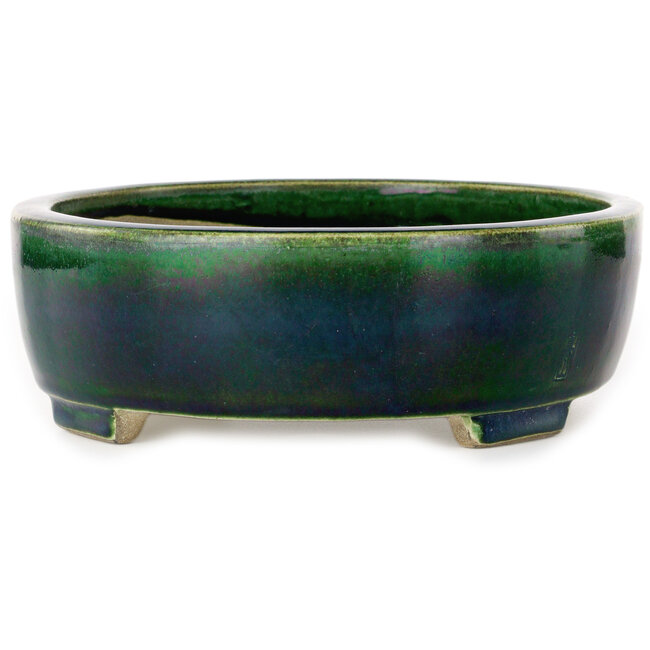 Maceta ovalada para bonsái verde de Terahata Satomi Mazan - 255 x 210 x 68 mm