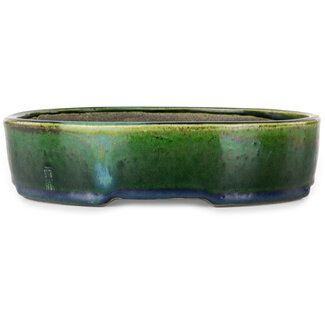  Satomi Mazan, Mazan Terahata Ovale groene bonsaipot van 220 mm van Terahata Satomi Mazan, Tokoname, Japan