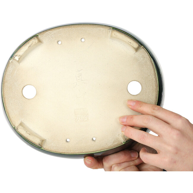 Maceta ovalada para bonsái verde de Terahata Satomi Mazan - 255 x 210 x 68 mm
