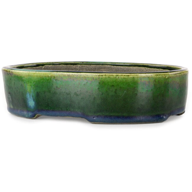 Ovale groene bonsaipot van Terahata Satomi Mazan - 220 x 175 x 53 mm