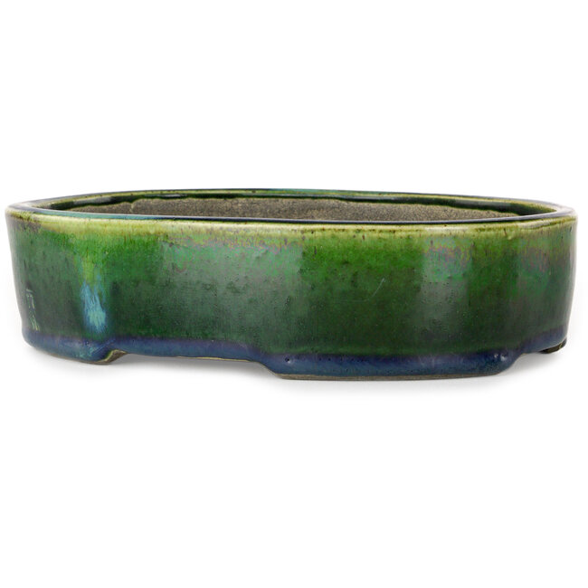 Ovaler grüner Bonsaitopf von Terahata Satomi Mazan – 220 x 175 x 53 mm