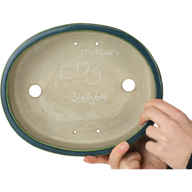 Pot à bonsaï ovale vert par Terahata Satomi Mazan - 255 x 210 x 68 mm