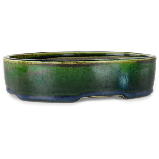 Vaso bonsai ovale verde di Terahata Satomi Mazan - 220 x 175 x 53 mm