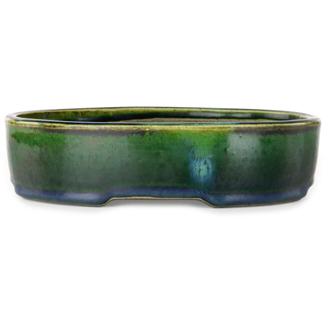 Vaso bonsai ovale verde di Terahata Satomi Mazan - 220 x 175 x 53 mm