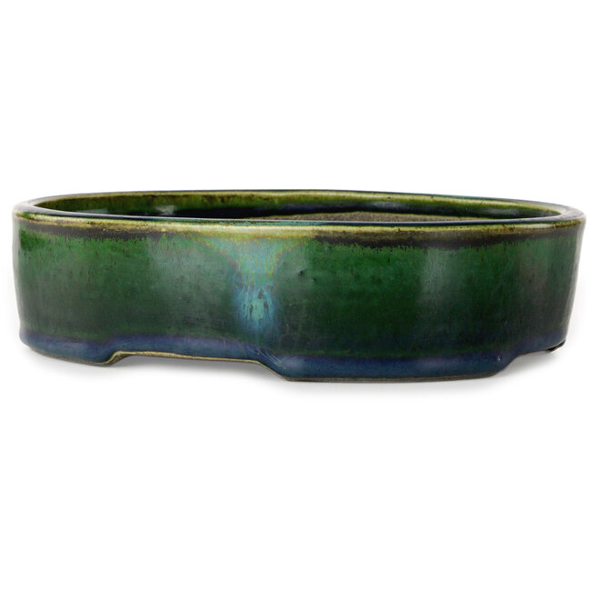 Pot à bonsaï ovale vert par Terahata Satomi Mazan - 220 x 175 x 53 mm