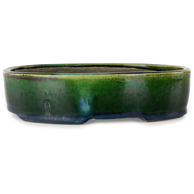 Ovale groene bonsaipot van Terahata Satomi Mazan - 220 x 175 x 53 mm