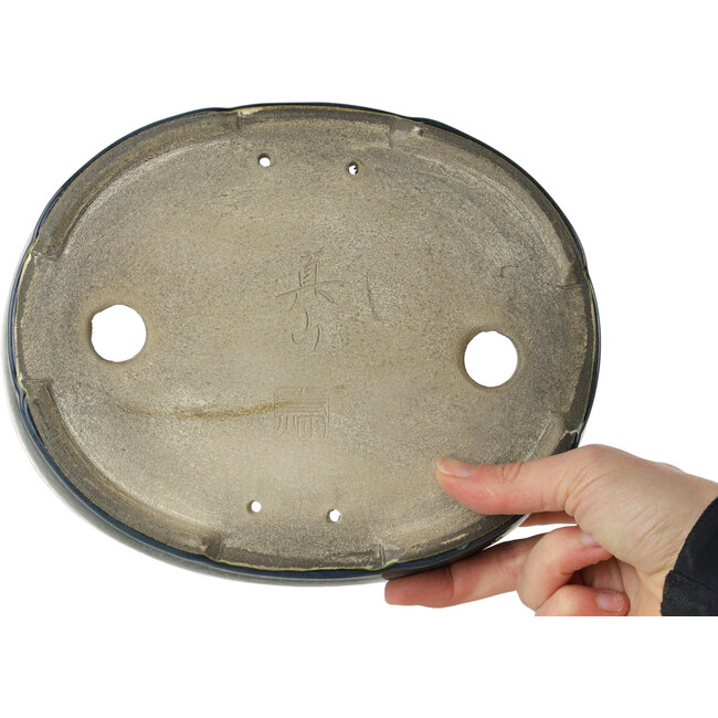 Maceta ovalada para bonsái verde de Terahata Satomi Mazan - 220 x 175 x 53 mm