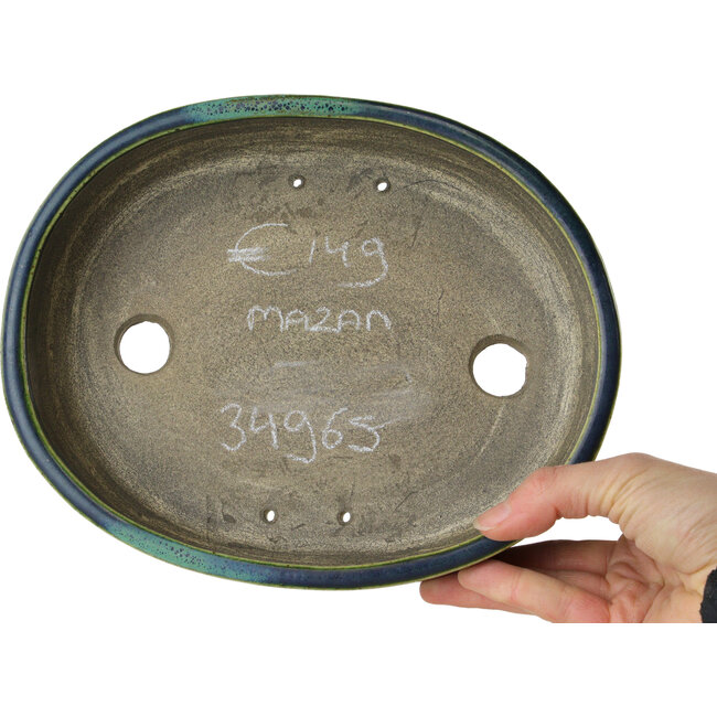 Vaso bonsai ovale verde di Terahata Satomi Mazan - 220 x 175 x 53 mm