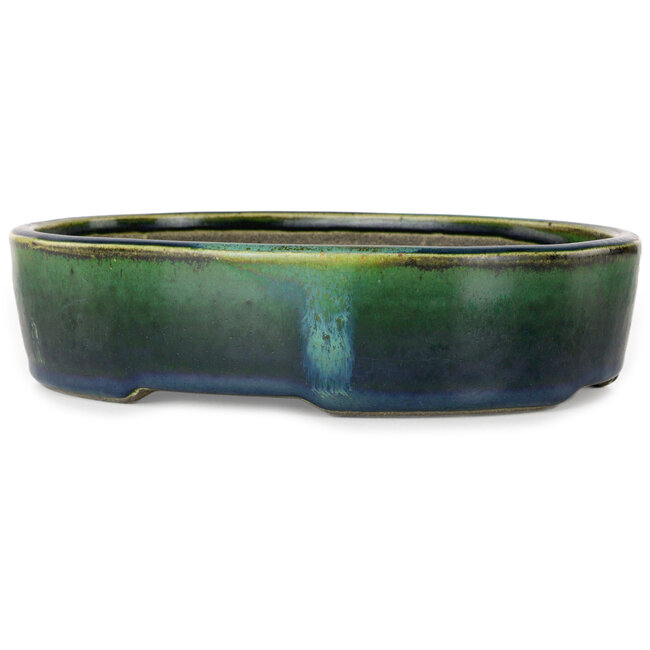 Ovaler grüner Bonsaitopf von Terahata Satomi Mazan – 220 x 175 x 53 mm