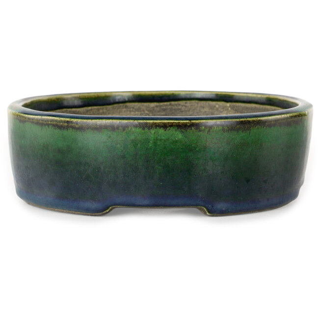 Maceta ovalada para bonsái verde de Terahata Satomi Mazan - 220 x 175 x 53 mm