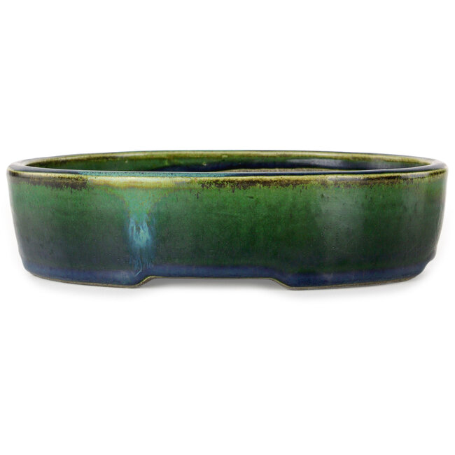 Vaso bonsai ovale verde di Terahata Satomi Mazan - 220 x 175 x 53 mm