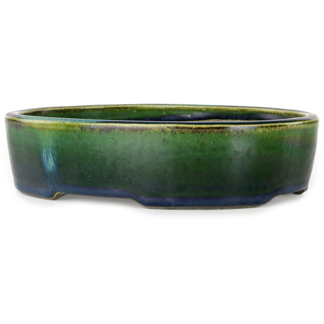 Ovaler grüner Bonsaitopf von Terahata Satomi Mazan – 220 x 175 x 53 mm