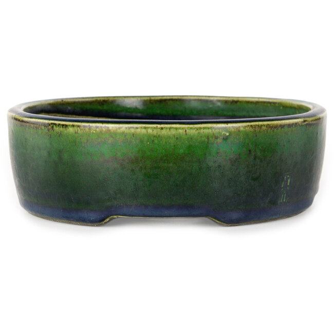 Ovaler grüner Bonsaitopf von Terahata Satomi Mazan – 220 x 175 x 53 mm