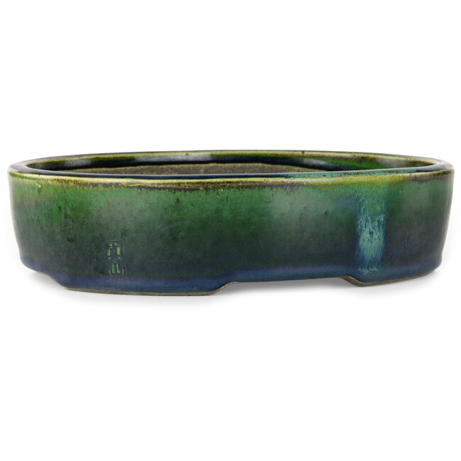 Vaso bonsai ovale verde di Terahata Satomi Mazan - 220 x 175 x 53 mm