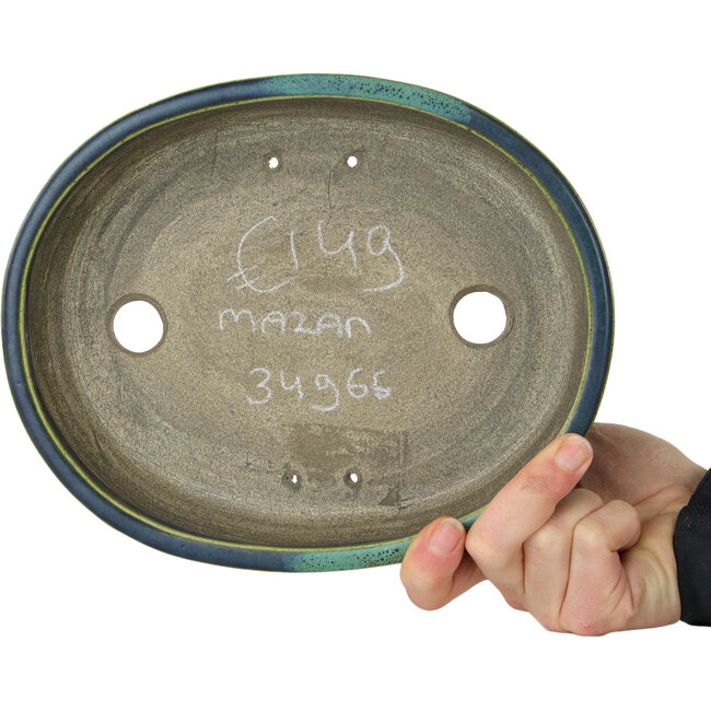 Maceta ovalada para bonsái verde de Terahata Satomi Mazan - 220 x 175 x 53 mm