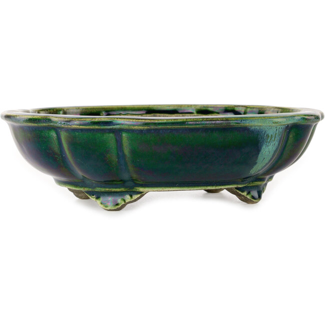 Pot à bonsaï vert lotus par Terahata Satomi Mazan - 202 x 173 x 60 mm