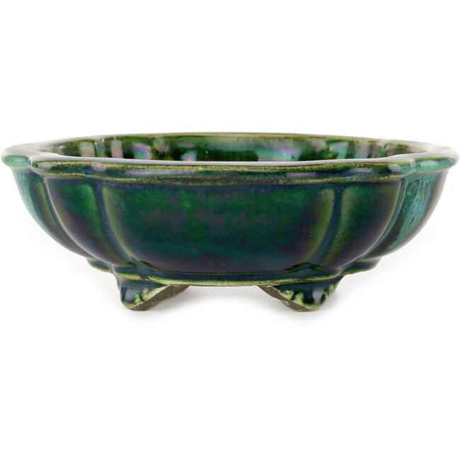 Pot à bonsaï vert lotus par Terahata Satomi Mazan - 202 x 173 x 60 mm