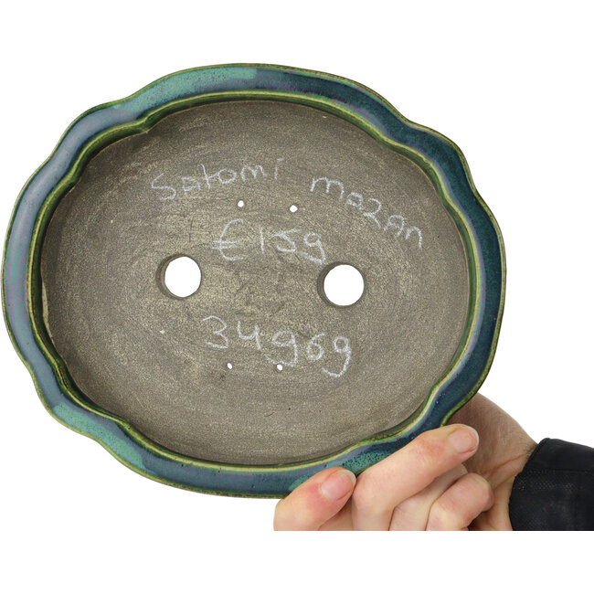 Lotusgroene bonsaipot van Terahata Satomi Mazan - 202 x 173 x 60 mm