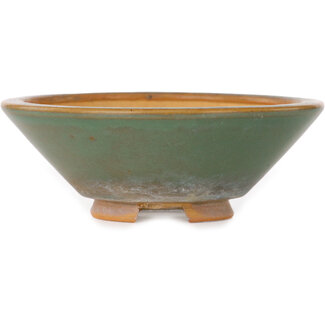 Bigei - Hirata Atsumi 98 mm round teal bonsai pot by Bigei, Tokoname, Japan