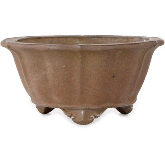  Yamaaki Vaso bonsai non smaltato con loto da 135 mm di Yamaaki Shosen/Akitsugu/Juudo (prima generazione), Tokoname, Giappone