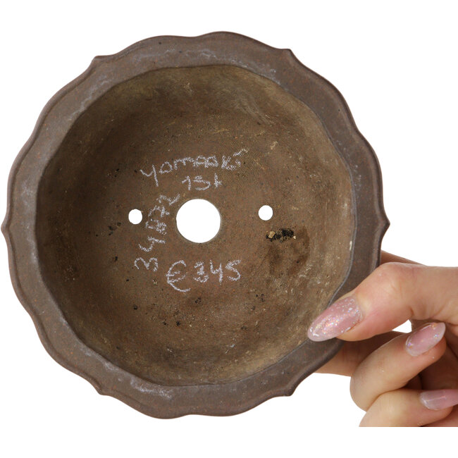 Pot à bonsaï Lotus non émaillé par Yamaaki Shosen/Akitsugu/Juudo (première génération) - 135 x 135 x 65 mm
