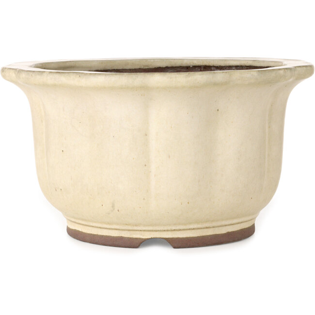 Lotus off-white bonsai pot by Yamaaki Toshio (third generation) - 310 x 310 x 165 mm