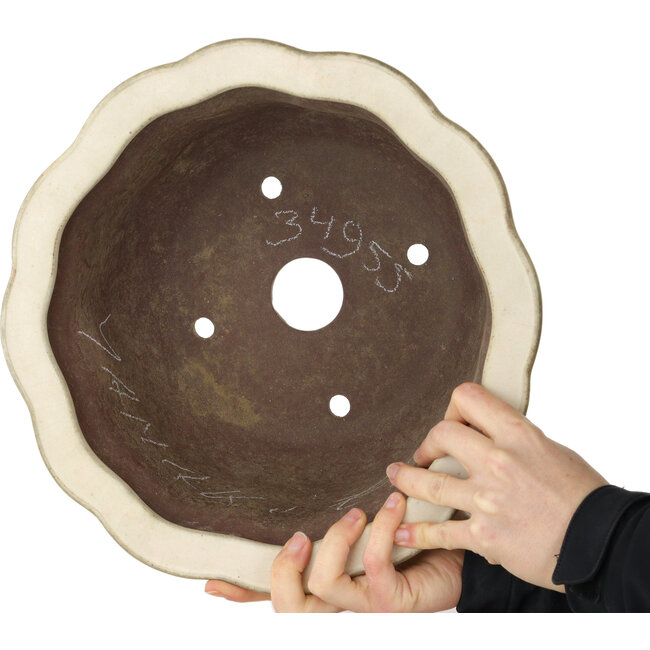 Pot à bonsaï Lotus blanc cassé de Yamaaki Toshio (troisième génération) - 310 x 310 x 165 mm